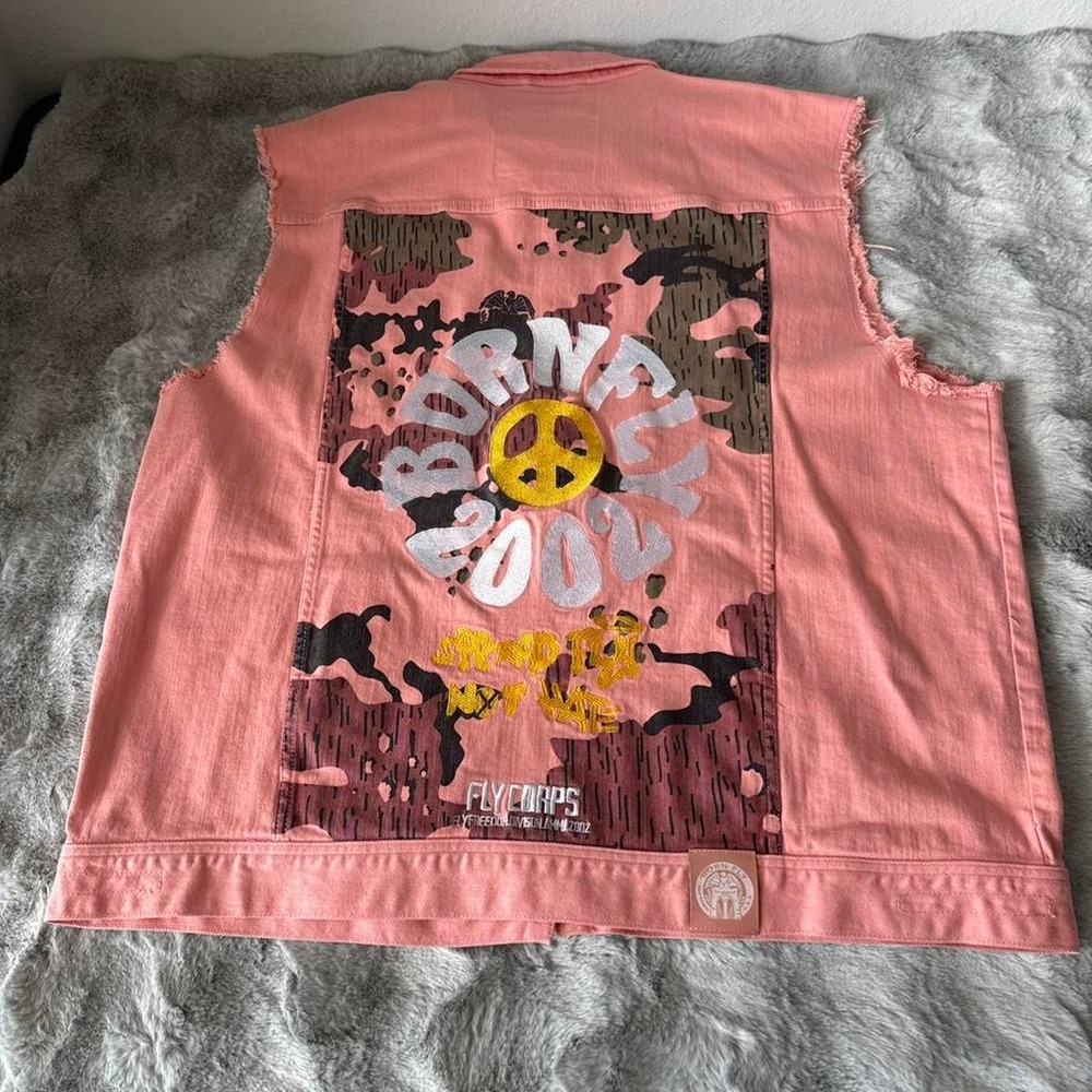 Born Fly Vest With Embroidered  "Born Fly 2002" Peach /Orange/Apricot -0414